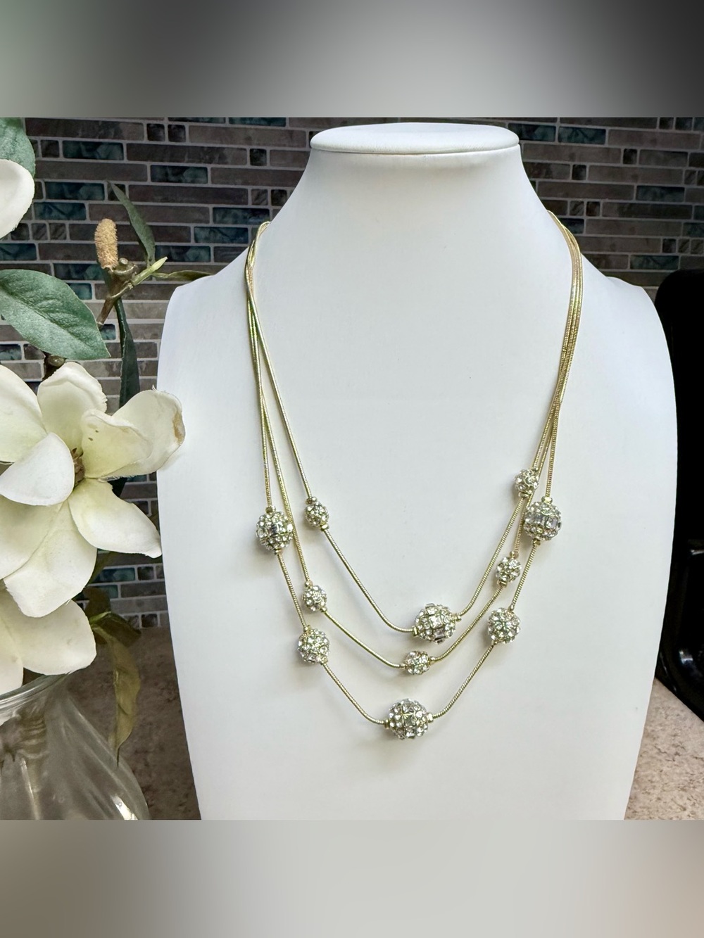 NWT Chico’s 3 strand rhinestone necklace
